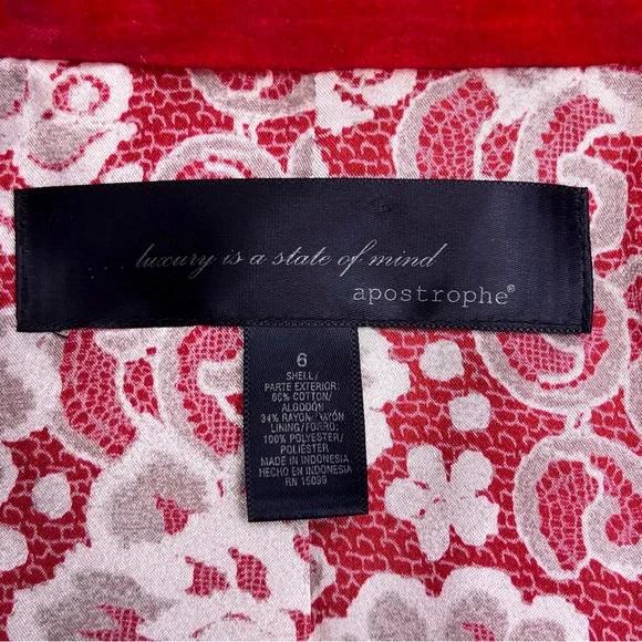 Apostrophe Luxury Is A State of Mind
Red Notch Lapel Lined Blazer Women’s 6 - Picture 9 of 12